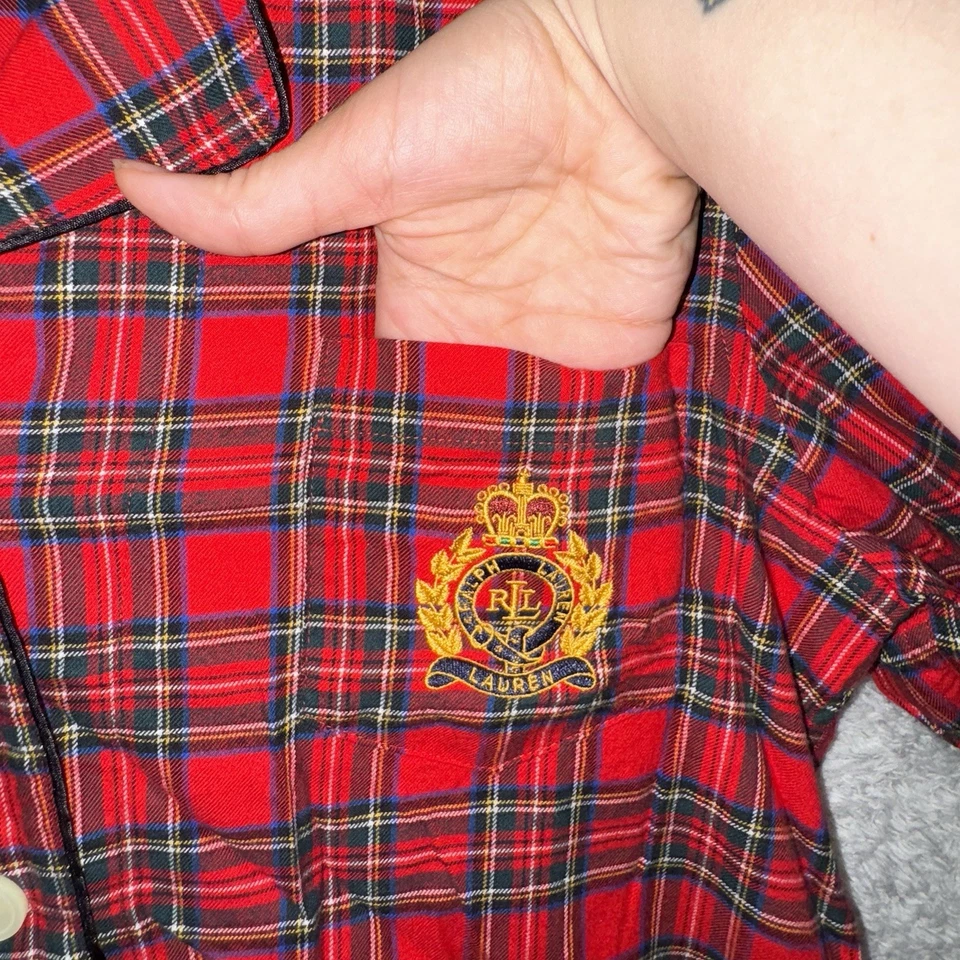 Conjunto de pijama de franela a cuadros Lauren Ralph Lauren Navidad rojo tartán talla L escudo RL Foto 3 de 4