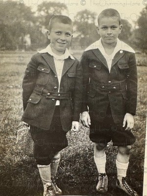 Vintage Photo 1930's Boys In Matching Outfits Snapshot Button Coat & Knickers 