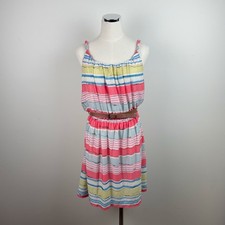 MNG By Mango Rayas Pink White Blue Stripe Braided Belt Dress Women Large New