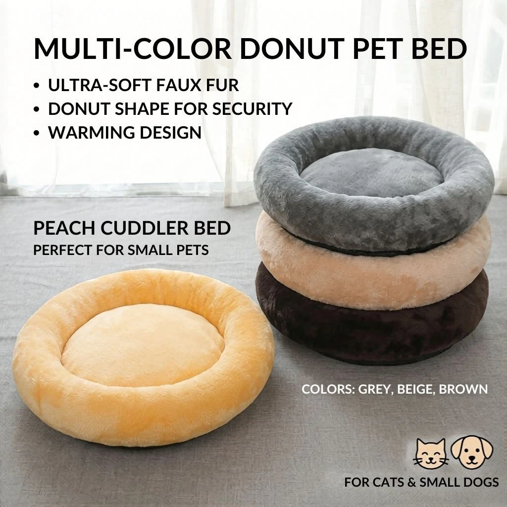 Round Donut Pet Bed Warming Soft Plush Dog Cat Bed for Small Dogs Indoor
