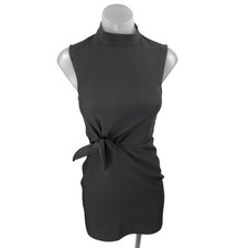 MNG Mango Black Sleeveless Tie Waist Mock Neck Tank Sheath Mini Dress Size 0