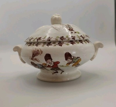 Antique Gien France Miniature Soup Tureen - Porcelaine Opaque Transferware 5 