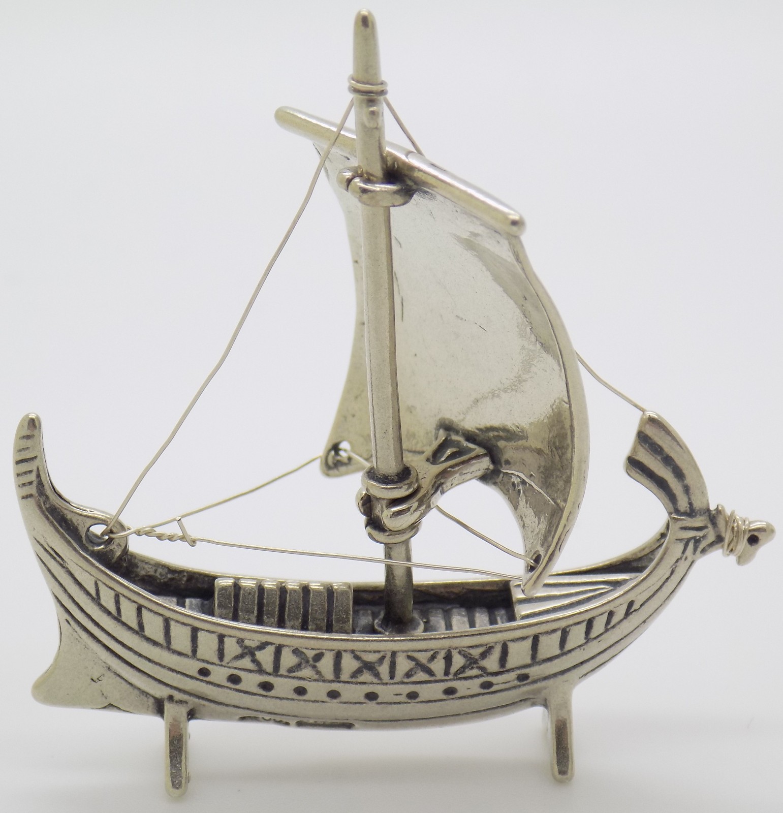 Vintage Italian Handmade Genuine Silver Ancient Vessel Figurine Solid Miniature