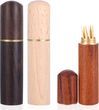 3 pocket toothpick holder, portable wooden toothpick holder