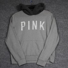 PINK Victoria's Secret Gray Sherpa Hoodie Women's Size Large Pullover Comfy