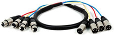 4-Channel XLR Male to XLR Female Snake Cable - 3 Feet - Black/Silver, Metal Conn