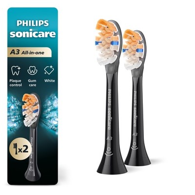 Philips Sonicare A3 All-in-One Genuine Electric Toothbrush Heads - 2 Pack Black