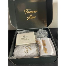 Mr and Mrs Wedding Gift Set Insulated Wine Tumblers Socks Candle Black Gold