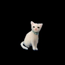 Wool Felt White Cat Miniature Handmade Figurine 6.5cm from Japan