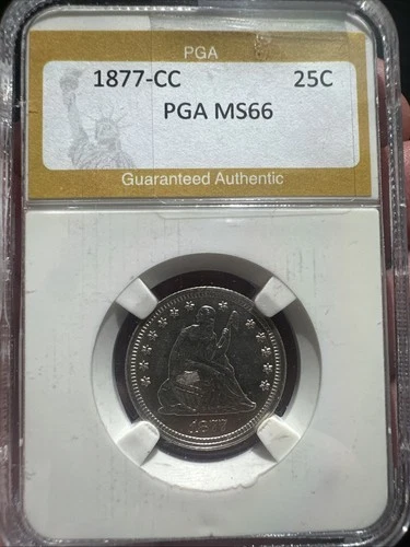 1877-CC Seated Liberty Quarter Dollar 25c M S 66
