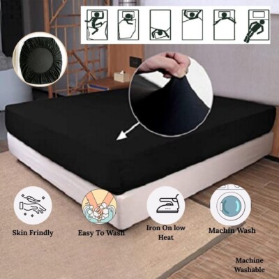 Modern 4pc Sheet/Duvet/Fitted/Flat Soft Egyptian Cotton Black US Queen 800TC