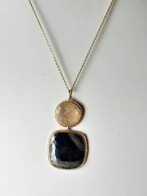 Sodalith und Rosenquarz facettierter Anhänger Sterlingsilber 18 kt Vermeil
