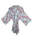 Nordstrom Lingerie Women's Size S Blue Pink Red Floral Short Robe Tie Front