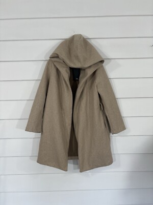 NWD ZARA Woman Beige Hooded Soft Coat Long Sleeves Size M P56 MISSING BELT