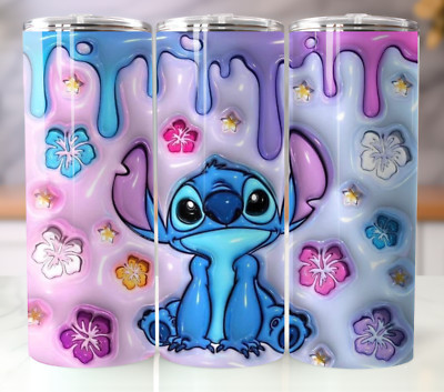 Stitch Ombre 3D Puffy 20oz Tumbler Stainless Steel Insulated Cup Mug w/Straw Lid