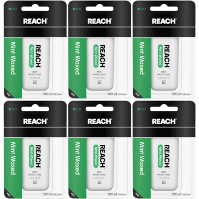 6 Pack Reach Mint Waxed Dental Floss - 200 yard Each