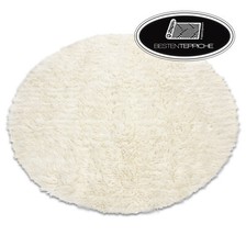 Rund Teppich FLOKATI Hochflor Tierfellteppich Weiß Langflor Webteppich Wolle