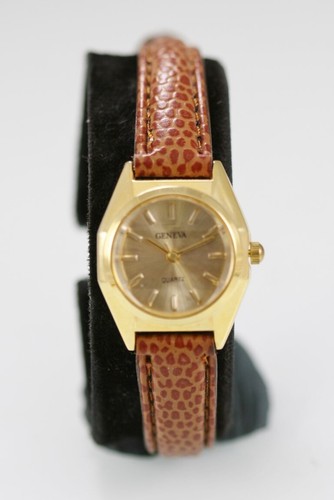 Geneva Orologio Donna Oro Acciaio Inox Pelle Marrone Acqua Res Batteria Quarzo