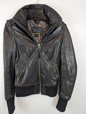 MACKAGE X Style Exchange LAMBSKIN LEATHER JACKET BLACK MOTO ZIP HOODED COAT~XXS