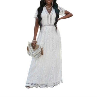 white christmas dresses Clearwater Crochet Short Sleeve Maxi Dress Beige/White– Selfie Leslie