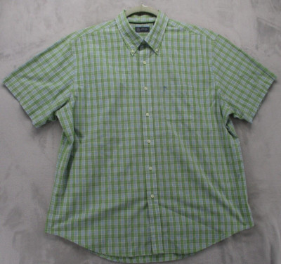 Arrow Button Up Sirt Men's X-Large Green Blue White Geometric Plaid Cotton Blend