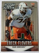 ERECK FLOWERS, 2015 PRIZM COLLEGIATE DRAFT PICKS ROOKIE CARD #174, HURRICANES. rookie card picture