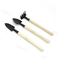 3pcs Mini Plant Garden Gardening Tools Set With Wooden Handle Rake Shovel 9H