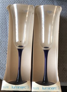 2 Vintage Luminarc Americana Champagne Flute Wine Glass New In Box Blue Stem Ebay ebay