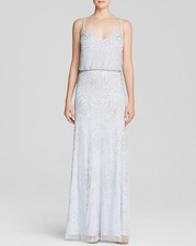 NWT 350 Adrianna Papell Sleeveless Rose Beaded Blouson Gown IcyBlue SZ 6P N250