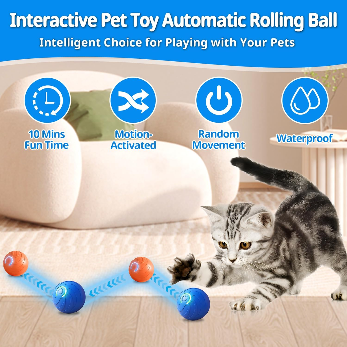 Smart Jumping Ball For Dogs Interactive Dog Ball - Self-Moving, Vibrating,  Jumping Automatic Toy For Dogs & Cats, With LED Light (Blue) Self Moving  Vibrating Ball