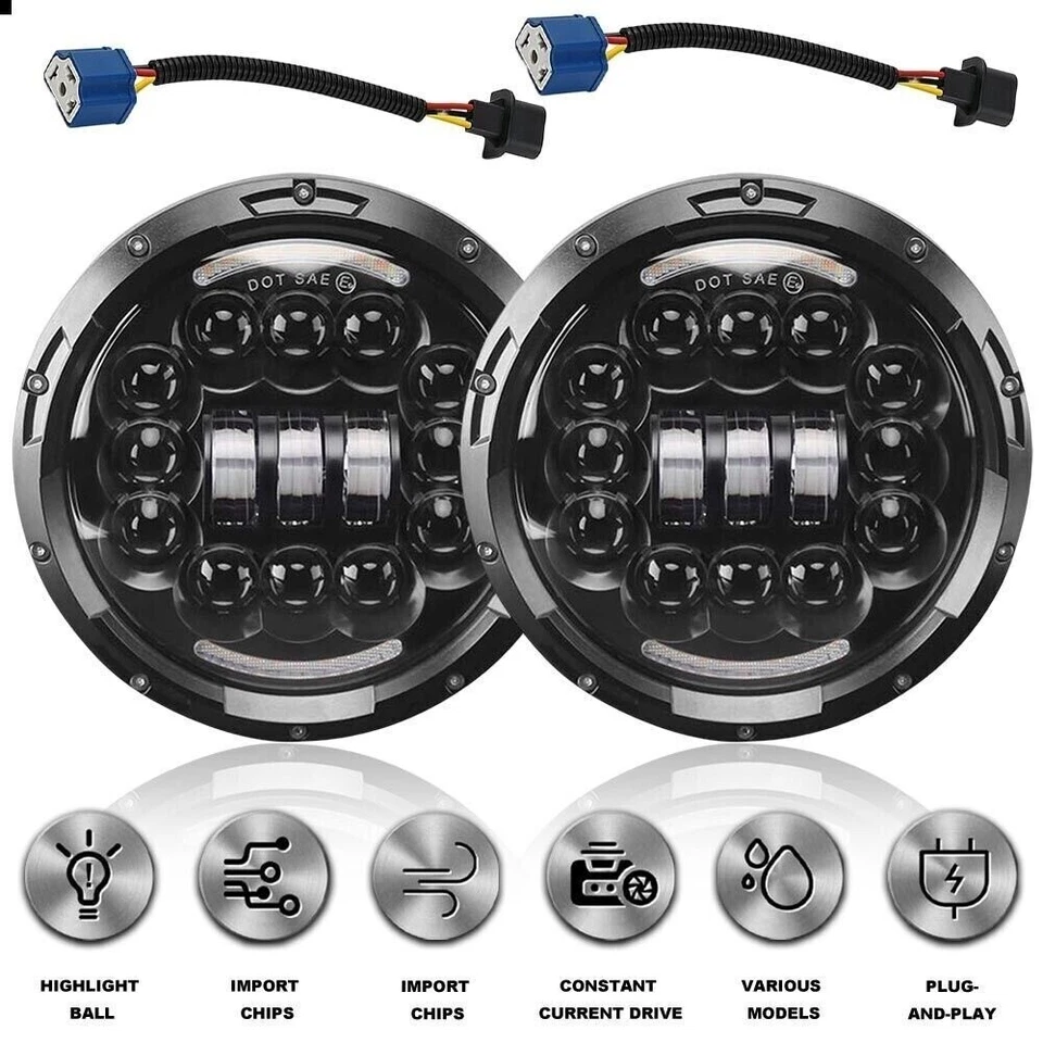 Par de faros LED proyectores redondos de 7" haz alto/bajo para Dodge Dart 64-1976 Raider Foto 2 de 4