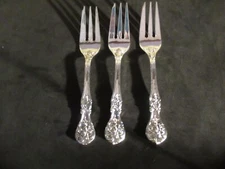 3-F.B. Rogers FRENCH ROSE Flatware Dessert Forks (3 Tines)
