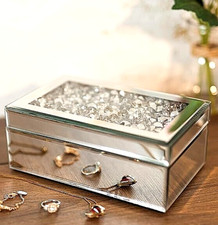 Large Silver Jewellery Box Mirrored Storage Mothers Day Gift Trinket Decorative