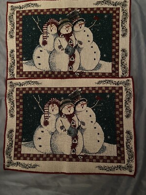 Set 2 New Unbranded Snowmen Winter Tapestry Style Table Placemats