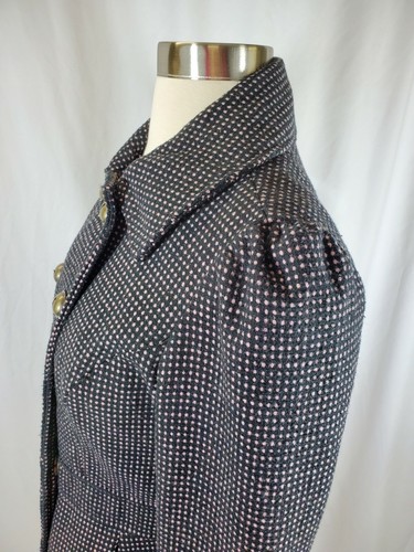 Pink Envelope Women's Juniors Pea Coat Size M Polka Dot Pink Black Bow Accent - Picture 7 of 12