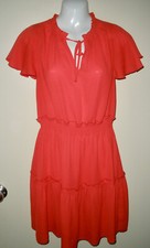 #1250 Misses Dress XS Belle & Sky Coral Red tiered Pullover Layered Easter Femin