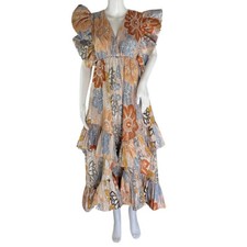 Ulla Johnson Women's Fontaine Midi Dress Ocean Jasper Asymmetric Multicolor Sz 4