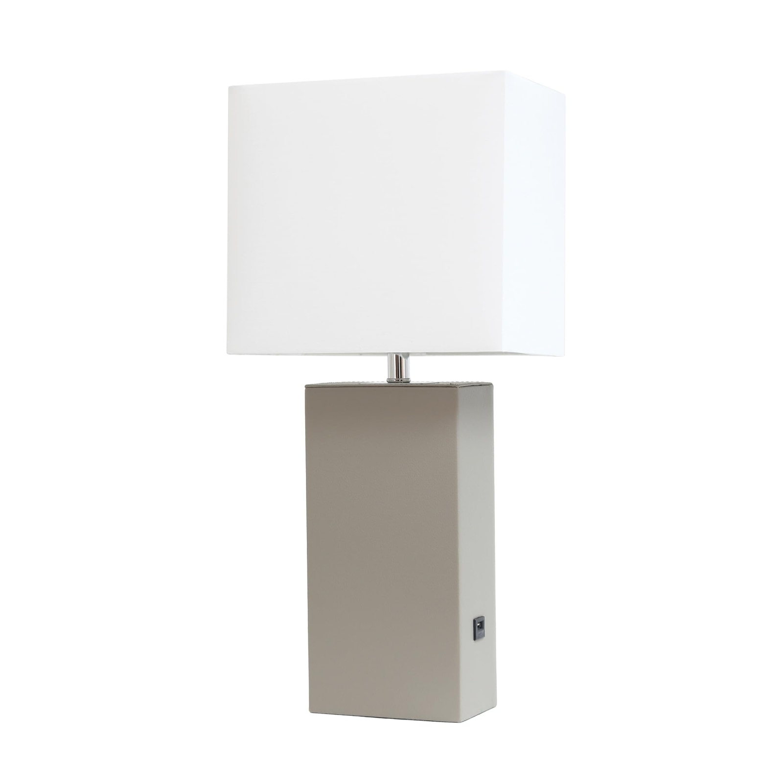 Elegant Designs LT1053-GRY Modern Leather Table Lamp with USB and White Fabri...