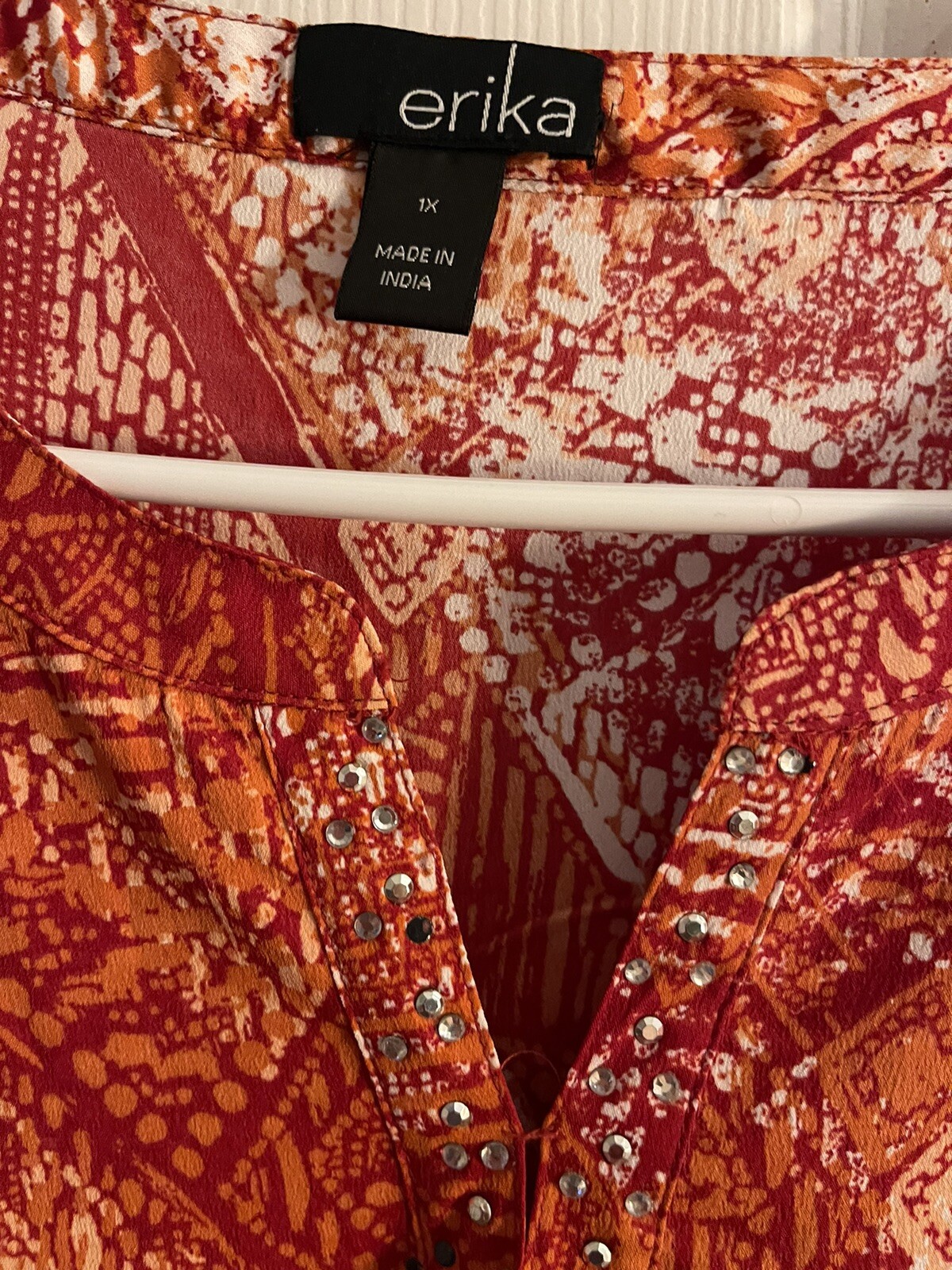 Preowned Erika Red Geometric Patterned Blouse - image 2
