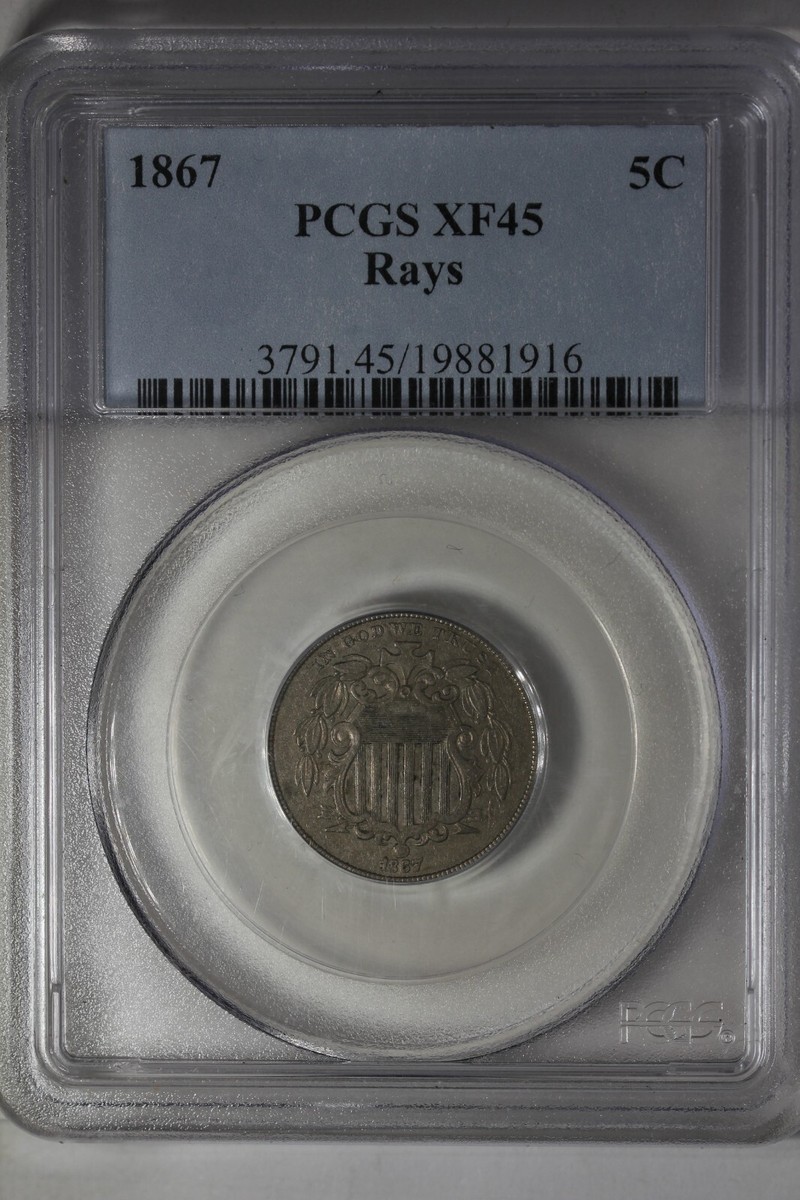1867 .05 PCGS XF45 RAYS Shield Nickel, First Nickels, 1800 Ni | eBay