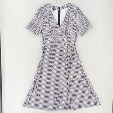 Talbots Faux Wrap Dress Size Medium Black Purple Geometric Short Sleeve Jersey