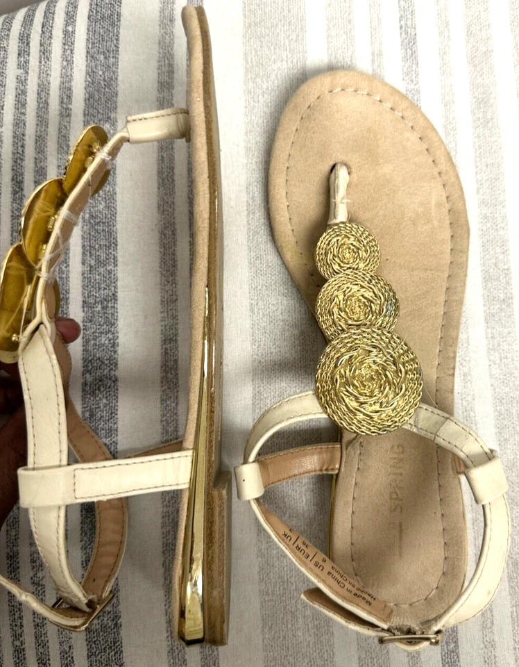 Call It Spring T-Strap Sandals With Gold Accent, Size 6, Ivory - Image 3 of 4