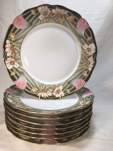 (8) R L Limoges 9.5 Inch Art Nouveau with Poppies DINNER PLATES - Picture 8 of 12