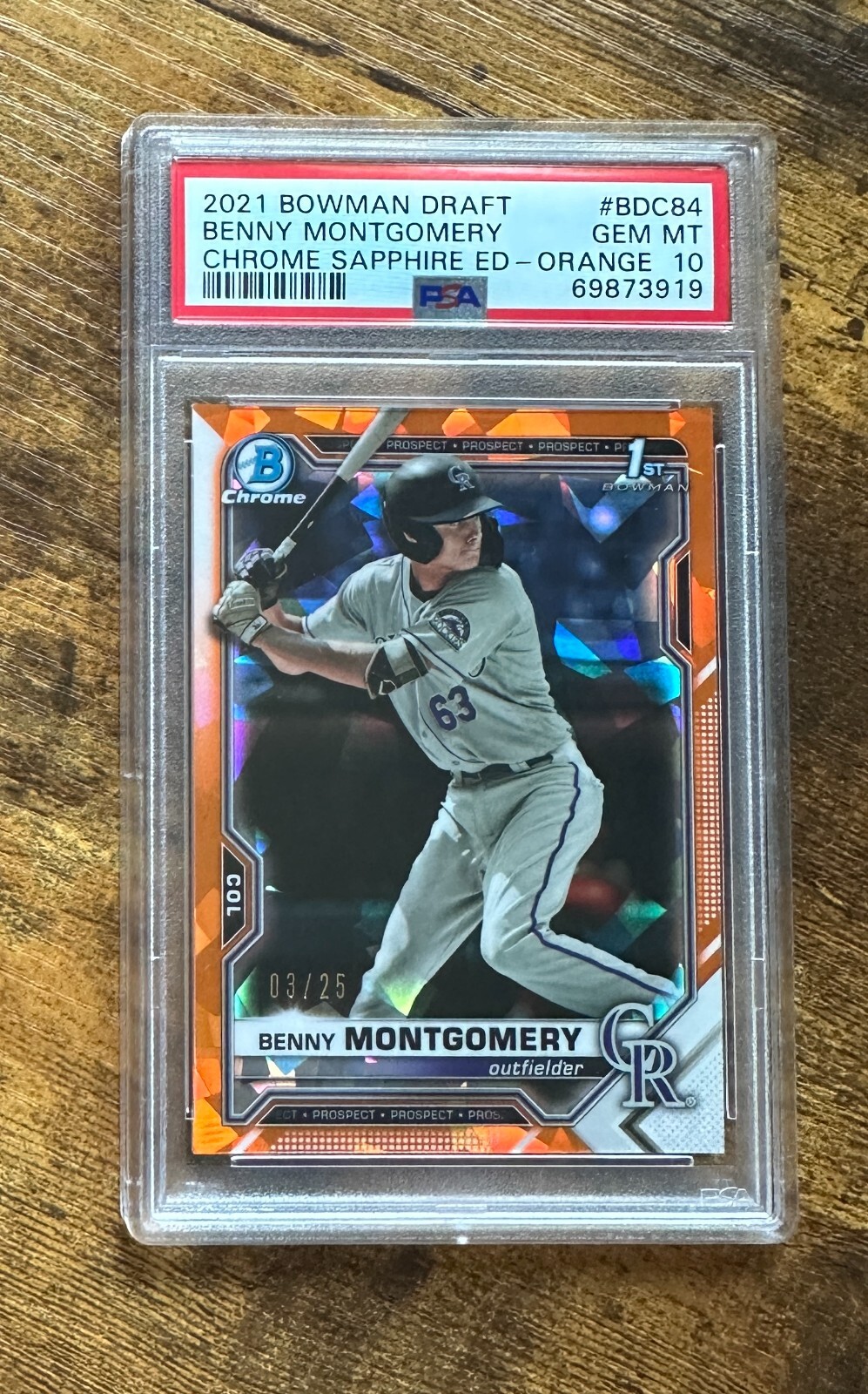 2021 Bowman Chrome Draft Sapphire Orange Benny Montgomery /25 RC PSA 10 #S4306