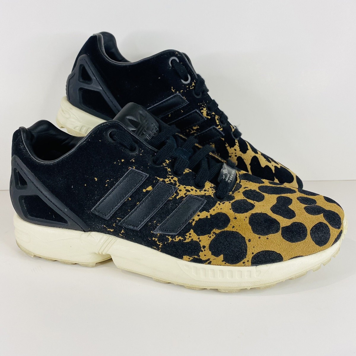 【Fukuda】 Adidas ZX Flux Core Black Women Size US 7.5 Cheetah ￼Leather