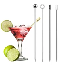 8 Stainless Steel Cocktail Picks – Reusable Olive Toothpicks for Drinks & Bar
