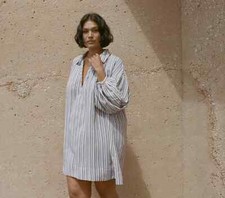 Doen Marne Dress in Blue Villandry Striped S 6 Women Long Sleeve Mini NEW 35774