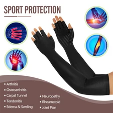 COPPER INFUSED COMPRESSION LONG ARTHRITIS GLOVES ORTHOPEDIC FINGERLESS RELIEF