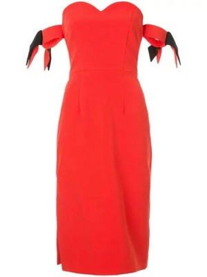 NWT $495 Milly Brie Sz 4 Off Shoulder Italian Cady Red Poppy Cocktail Dress A1