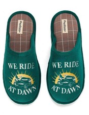 DEARFOAMS Men  s Size L 11-12 We Ride At Dawn Scuff Slippers Memory Foam Green